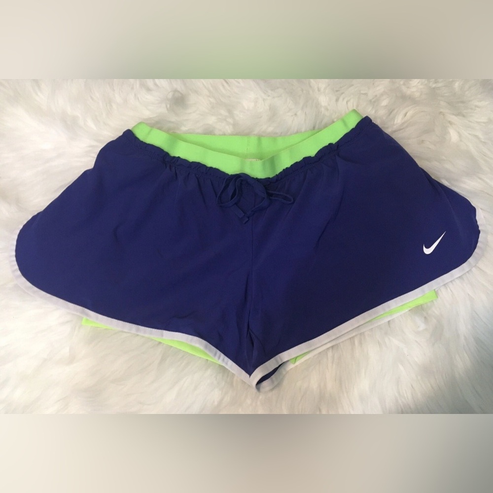 Women’s Nike Dri-Fit Running Athletic Shorts Blue/Purple/Neon Size Medium - Picture 4 of 5